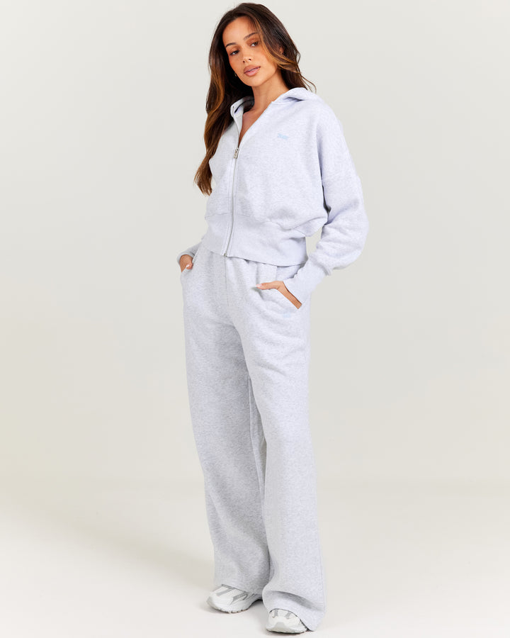 Omni Wide Leg Trackpants - Grey Marle/Light Blue