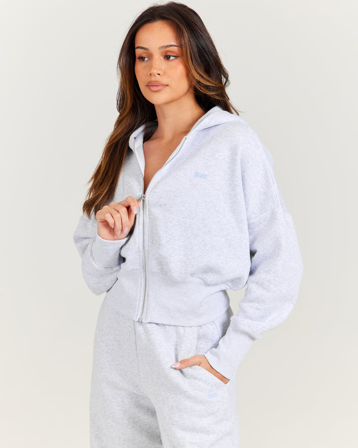 Omni Zip Through Hoodie - Grey Marle/Light Blue