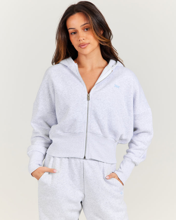 Omni Zip Through Hoodie - Grey Marle/Light Blue