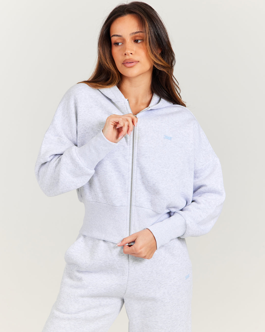 Omni Zip Through Hoodie - Grey Marle/Light Blue