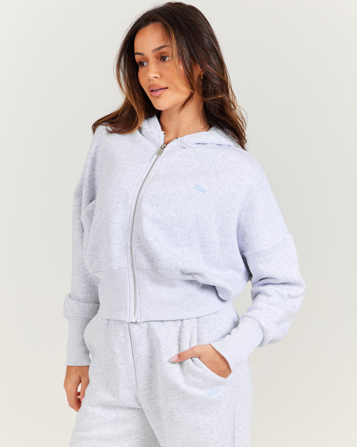 Omni Zip Through Hoodie - Grey Marle/Light Blue