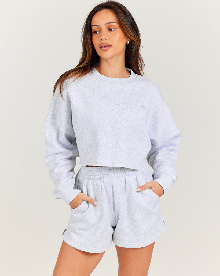 Omni Cropped Crewneck - Grey Marle/Light Blue