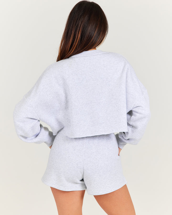 Omni Cropped Crewneck - Grey Marle/Light Blue