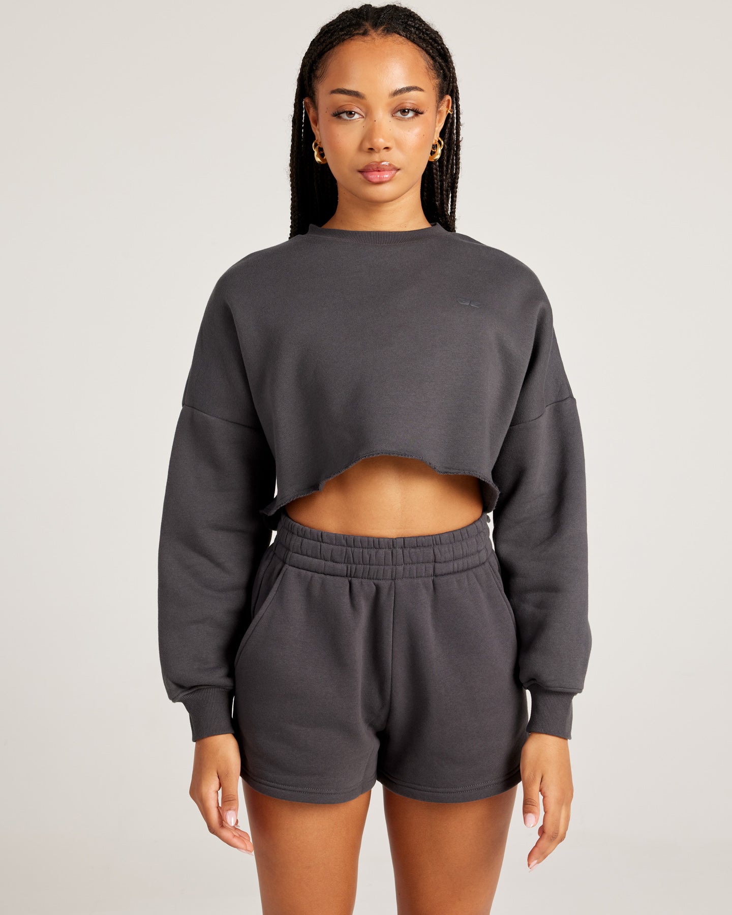 Omni Cropped Crewneck - Charcoal/Charcoal