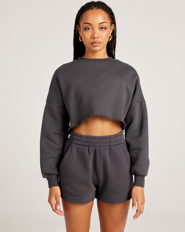 Omni Cropped Crewneck - Charcoal/Charcoal