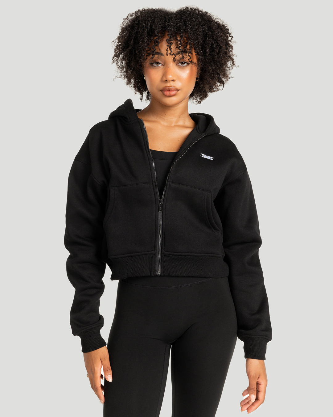 Cropped Classic Zip Through - Black