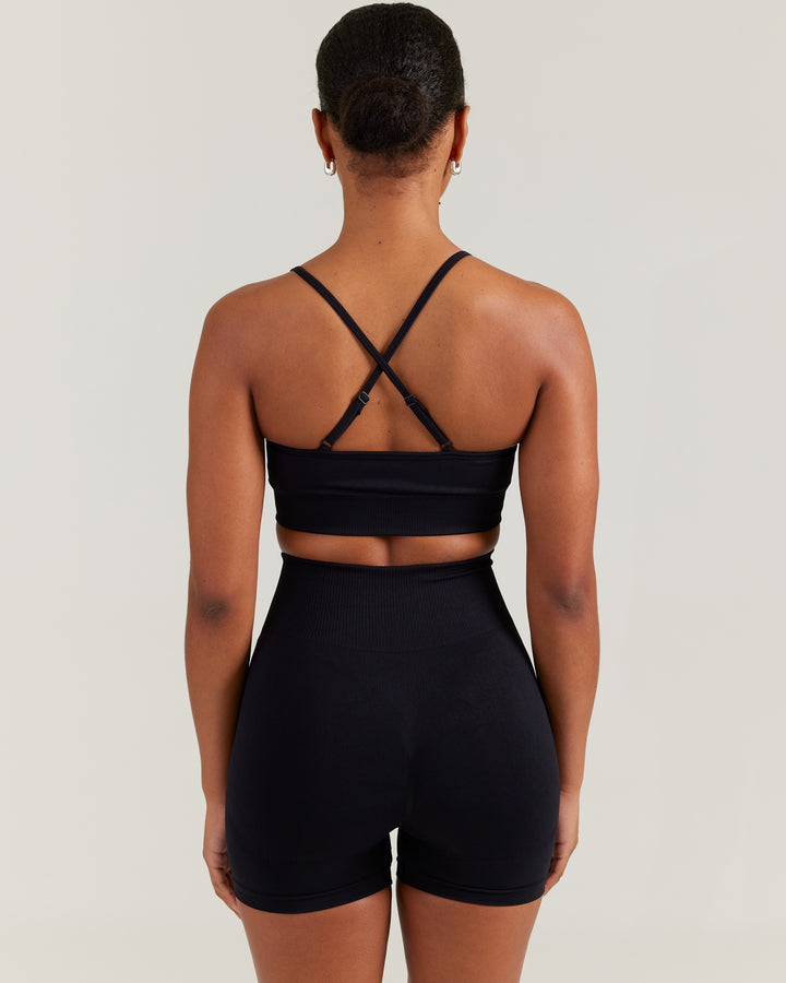 Elite Seamless Cross Strap Bra - Black