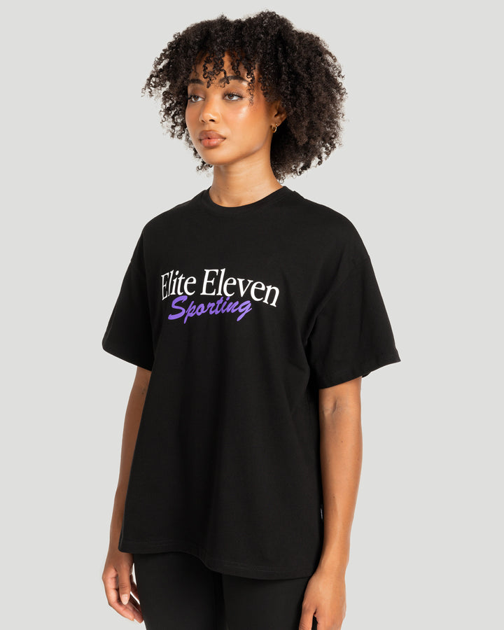 Women's Script Oversized Tee - Black / Purple