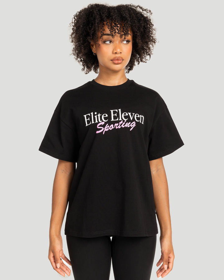 Women's Script Oversized Tee - Black / Pink