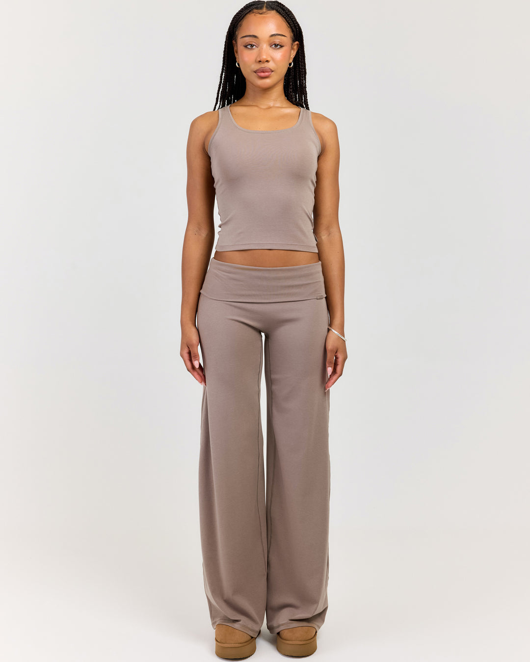 EE Lounge Fold Over Wide Leg Pants - Burnt Sugar