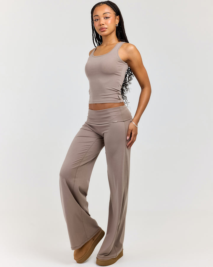 EE Lounge Fold Over Wide Leg Pants - Burnt Sugar