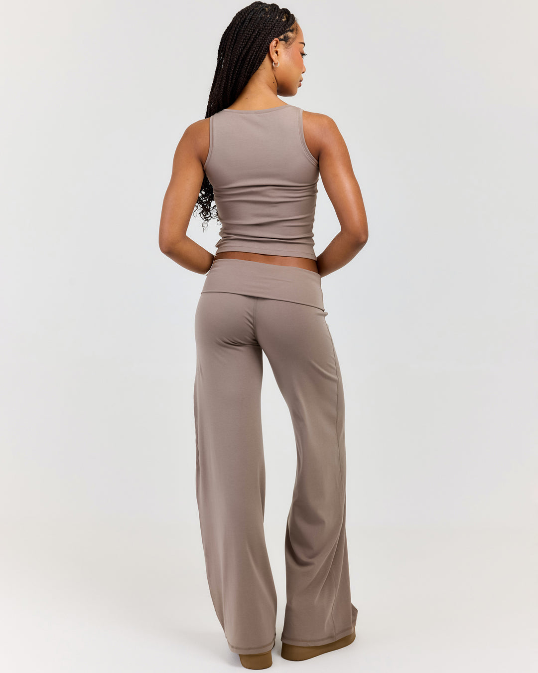 EE Lounge Fold Over Wide Leg Pants - Burnt Sugar