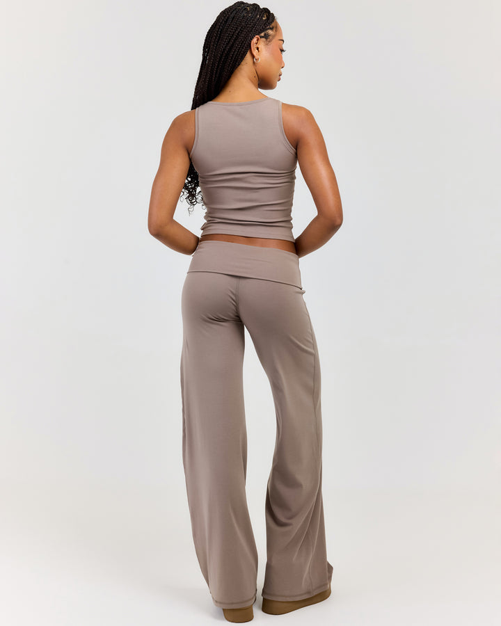 EE Lounge Fold Over Wide Leg Pants - Burnt Sugar