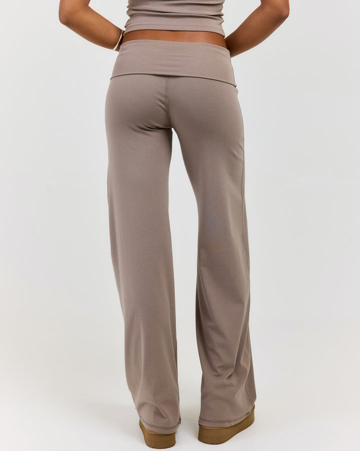 EE Lounge Fold Over Wide Leg Pants - Burnt Sugar