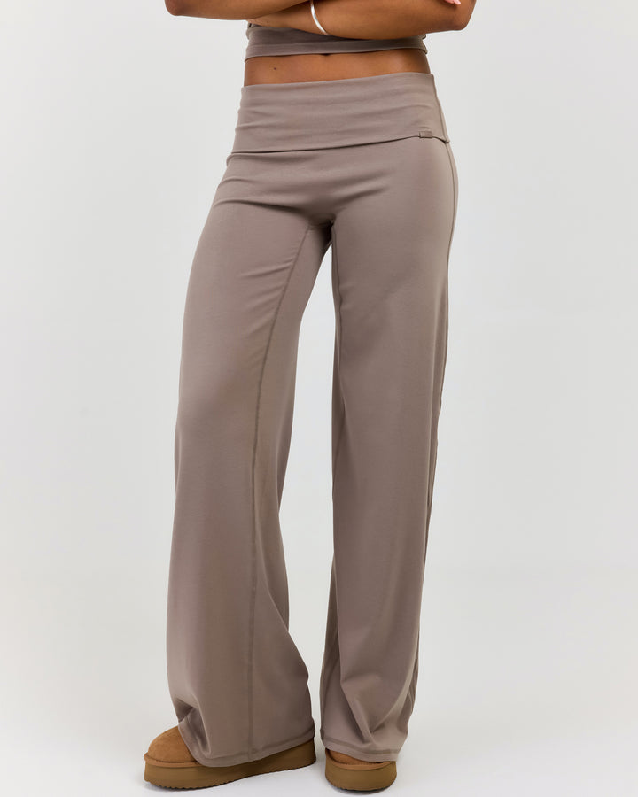 EE Lounge Fold Over Wide Leg Pants - Burnt Sugar