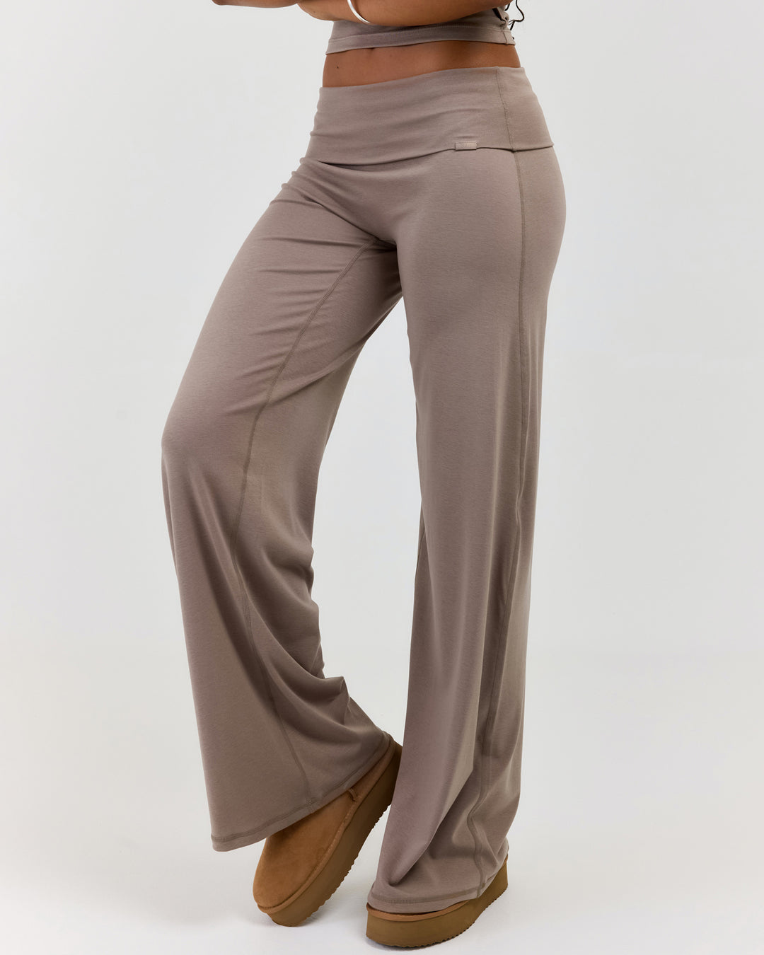 EE Lounge Fold Over Wide Leg Pants - Burnt Sugar