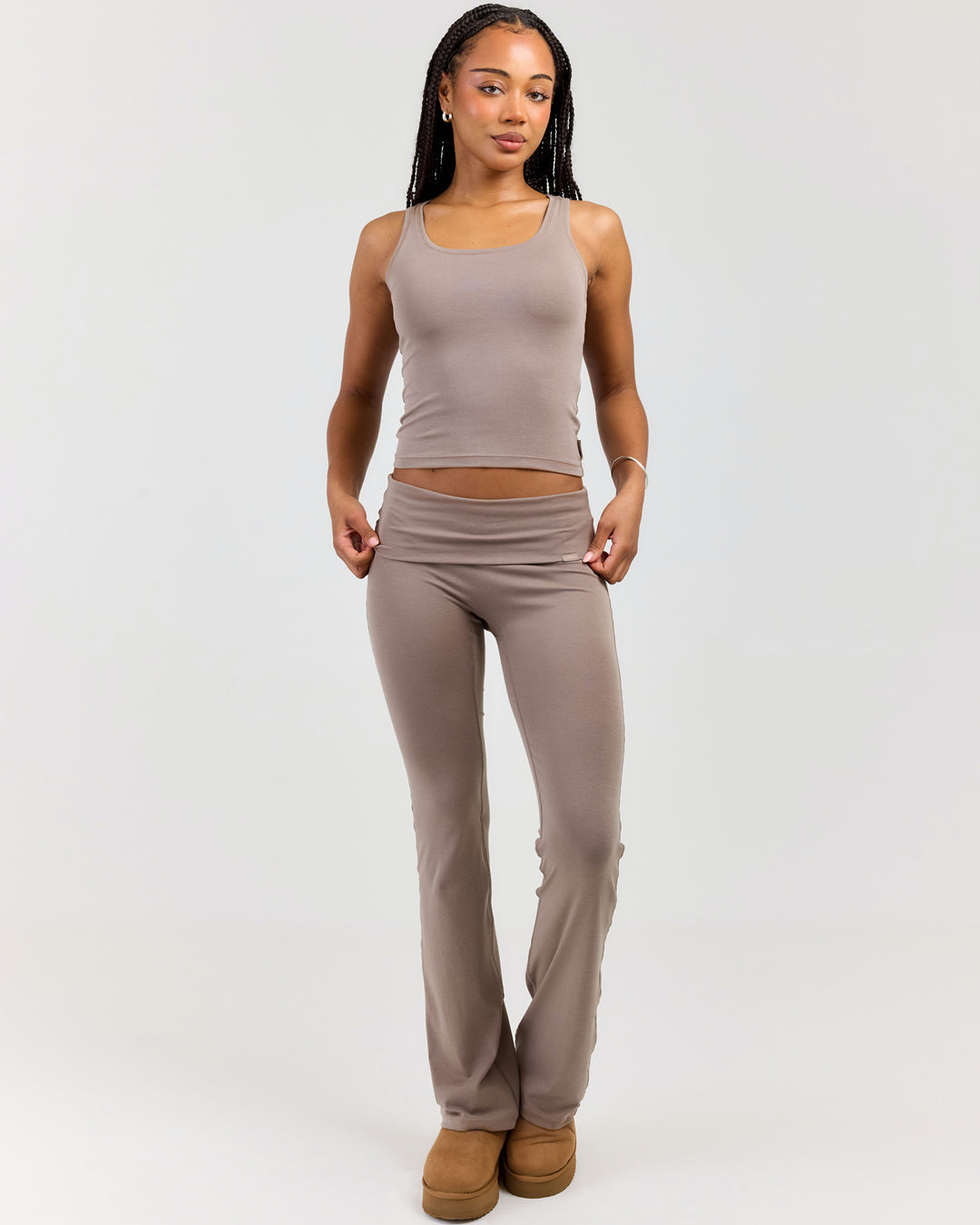 EE Lounge Fold Over Flare Pants - Burnt Sugar
