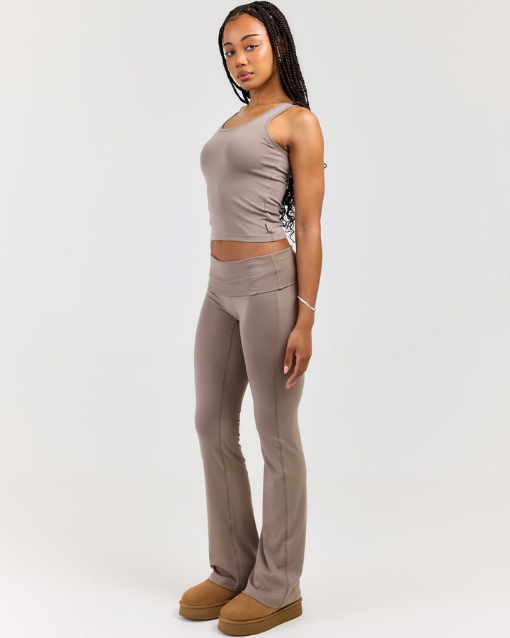 EE Lounge Fold Over Flare Pants - Burnt Sugar