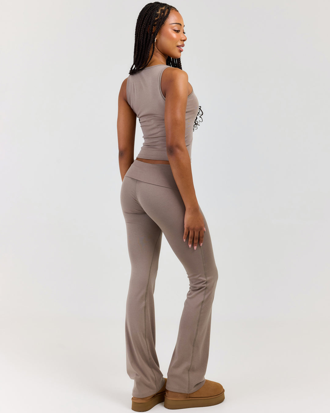 EE Lounge Fold Over Flare Pants - Burnt Sugar
