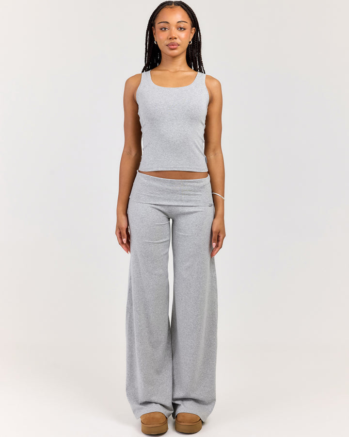 EE Lounge Fold Over Wide Leg Pants - Heather Grey