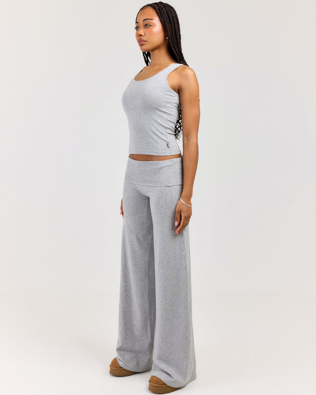 EE Lounge Fold Over Wide Leg Pants - Heather Grey