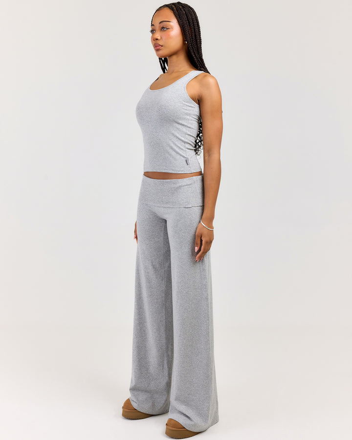 EE Lounge Fold Over Wide Leg Pants - Heather Grey