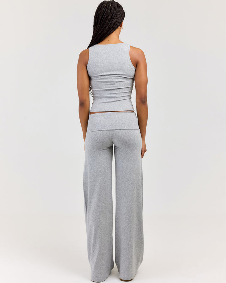EE Lounge Fold Over Wide Leg Pants - Heather Grey