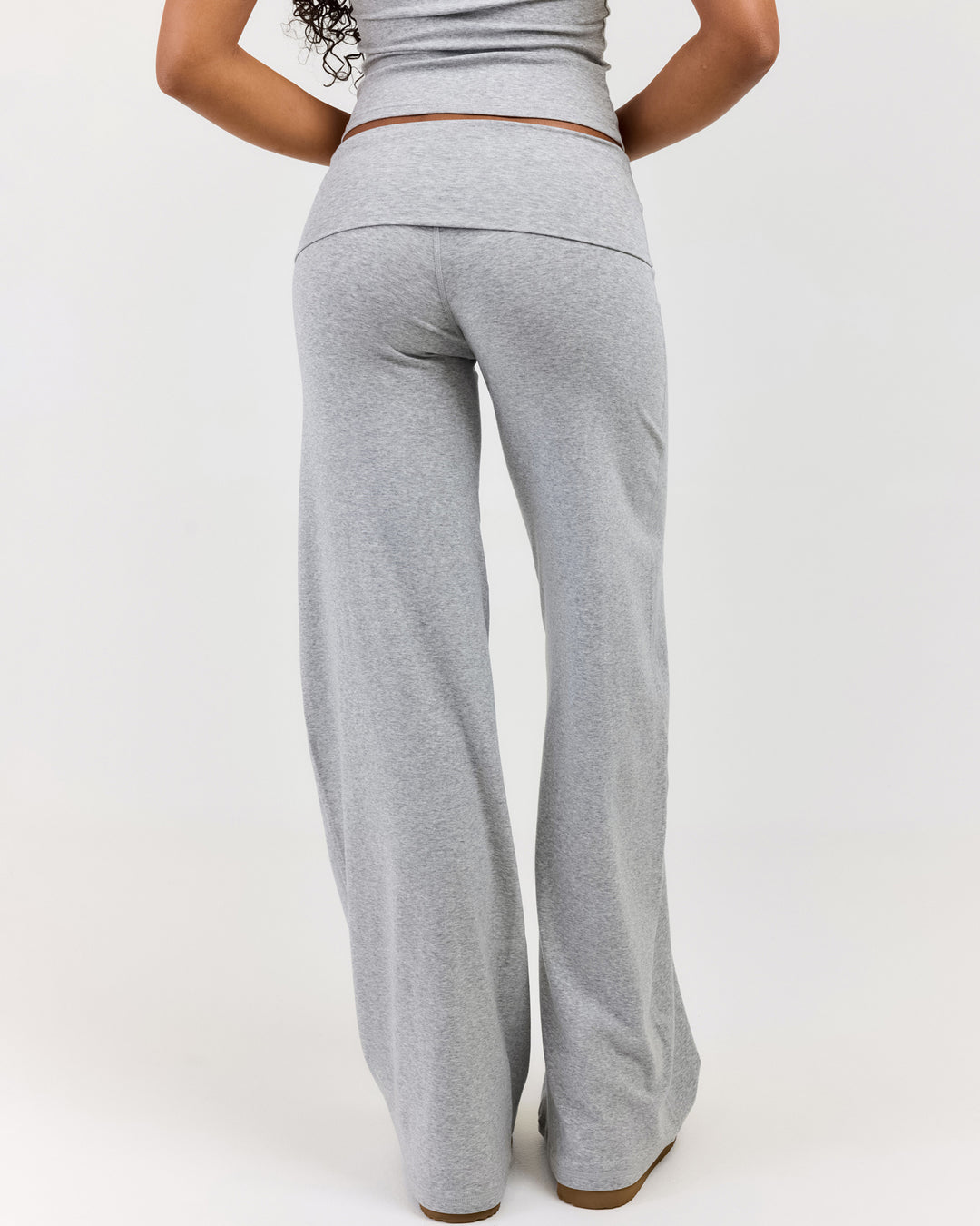 EE Lounge Fold Over Wide Leg Pants - Heather Grey