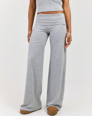 EE Lounge Fold Over Wide Leg Pants - Heather Grey