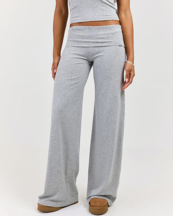 EE Lounge Fold Over Wide Leg Pants - Heather Grey
