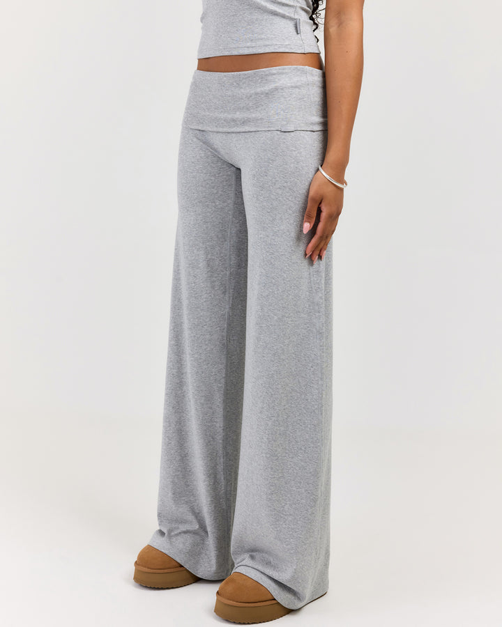 EE Lounge Fold Over Wide Leg Pants - Heather Grey