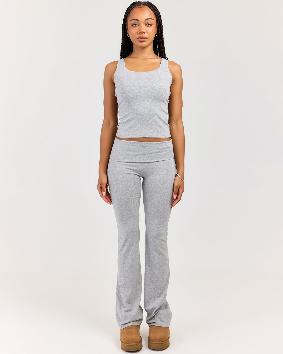 EE Lounge Fold Over Flare Pants - Heather Grey