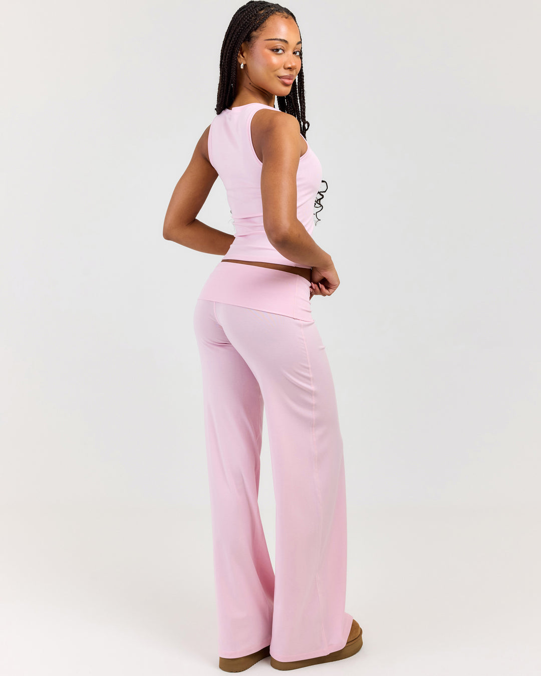 EE Lounge Fold Over Wide Leg Pants - Baby Pink
