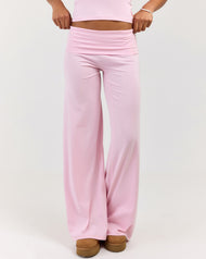 EE Lounge Fold Over Wide Leg Pants - Baby Pink