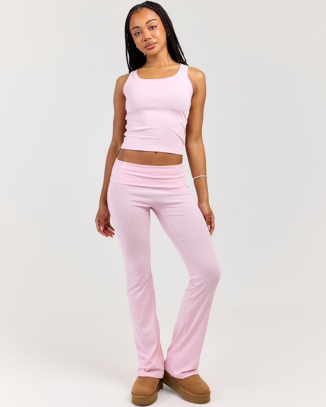 EE Lounge Fold Over Flare Pants - Baby Pink