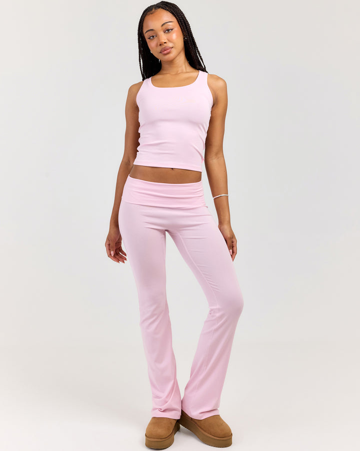 EE Lounge Fold Over Flare Pants - Baby Pink