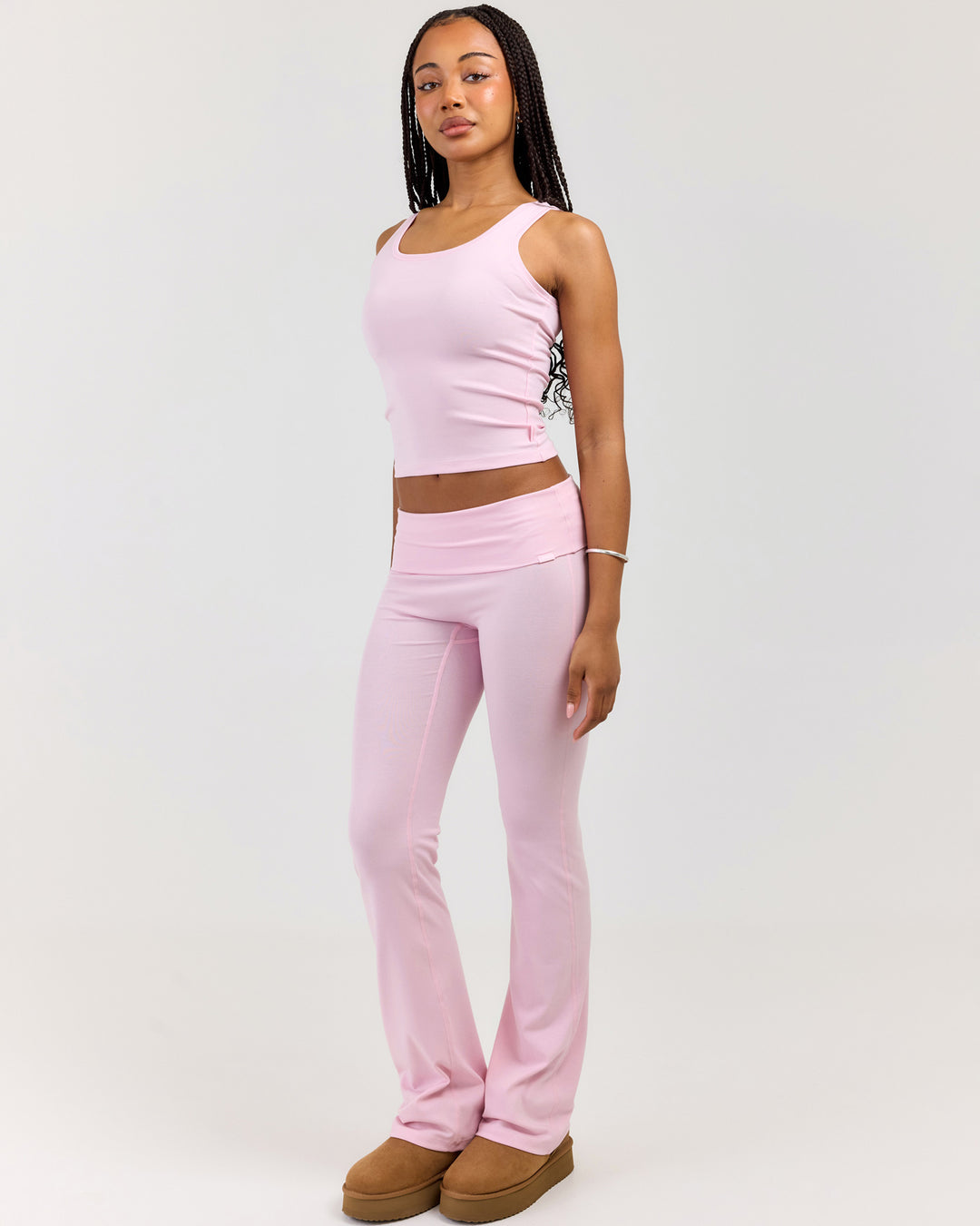 EE Lounge Fold Over Flare Pants - Baby Pink