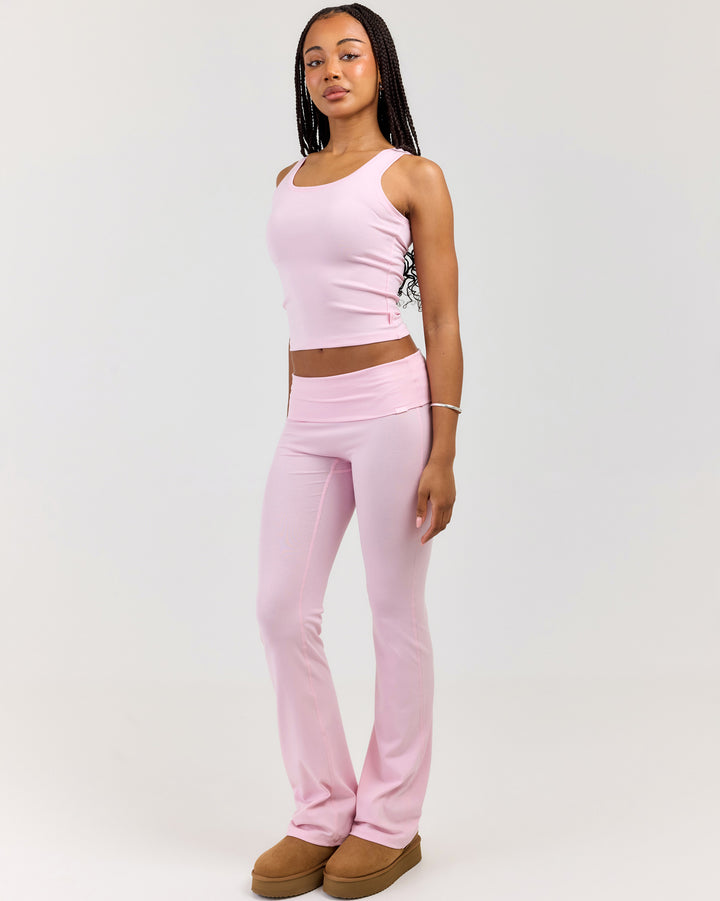 EE Lounge Fold Over Flare Pants - Baby Pink