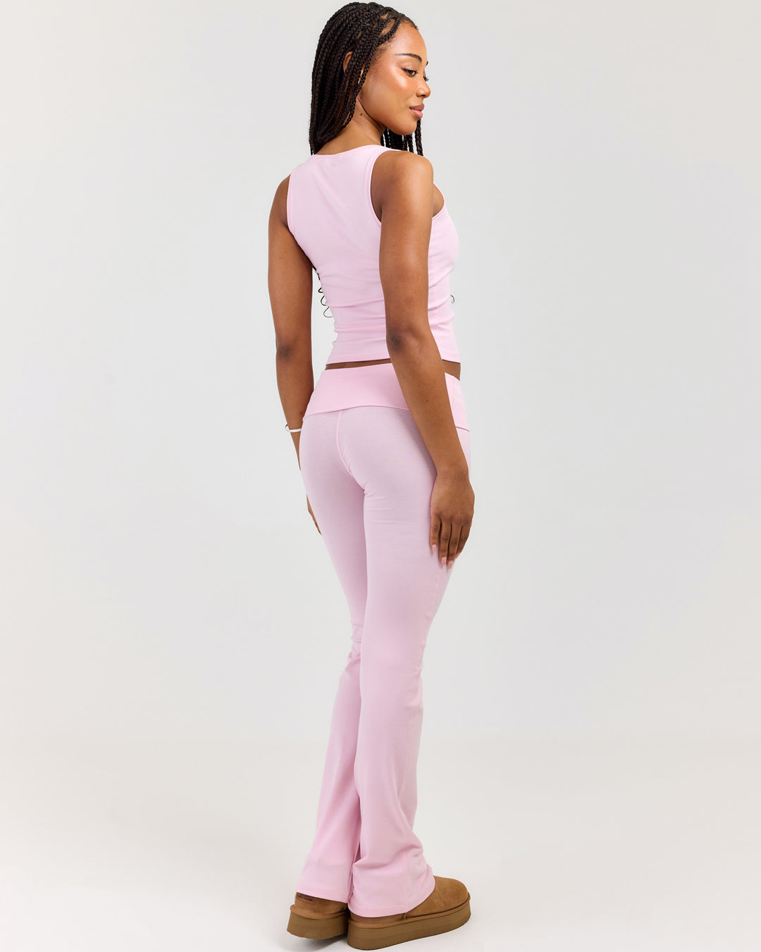 EE Lounge Fold Over Flare Pants - Baby Pink