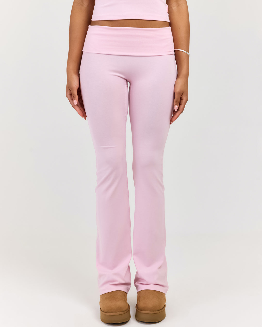 EE Lounge Fold Over Flare Pants - Baby Pink