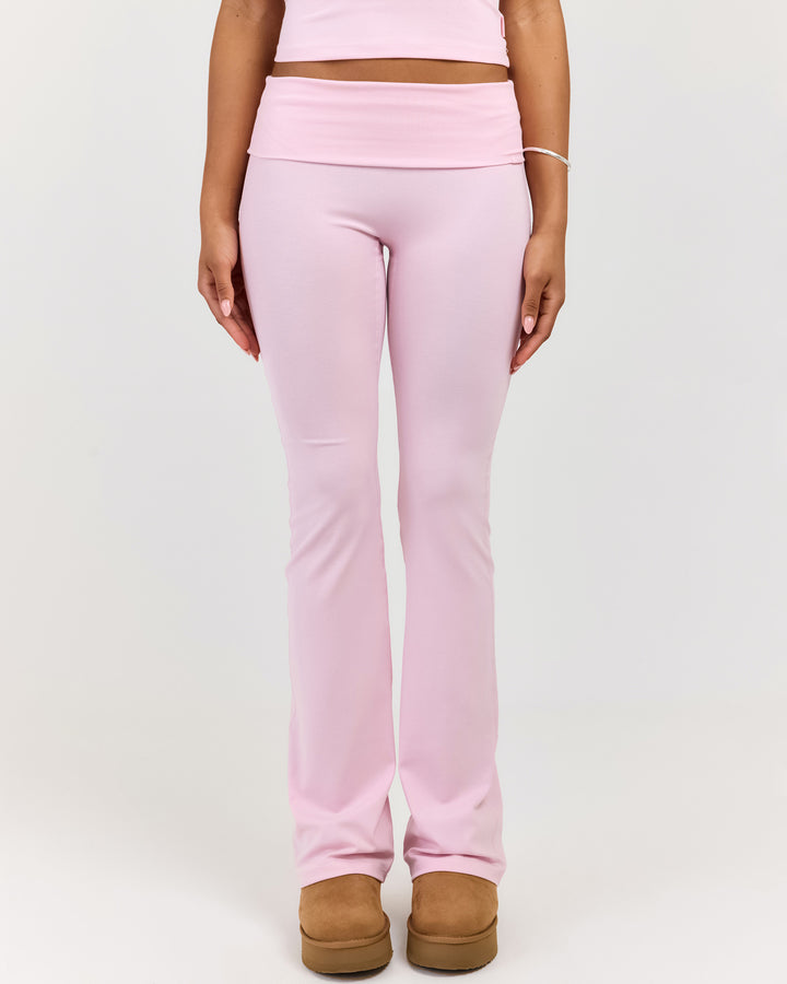 EE Lounge Fold Over Flare Pants - Baby Pink
