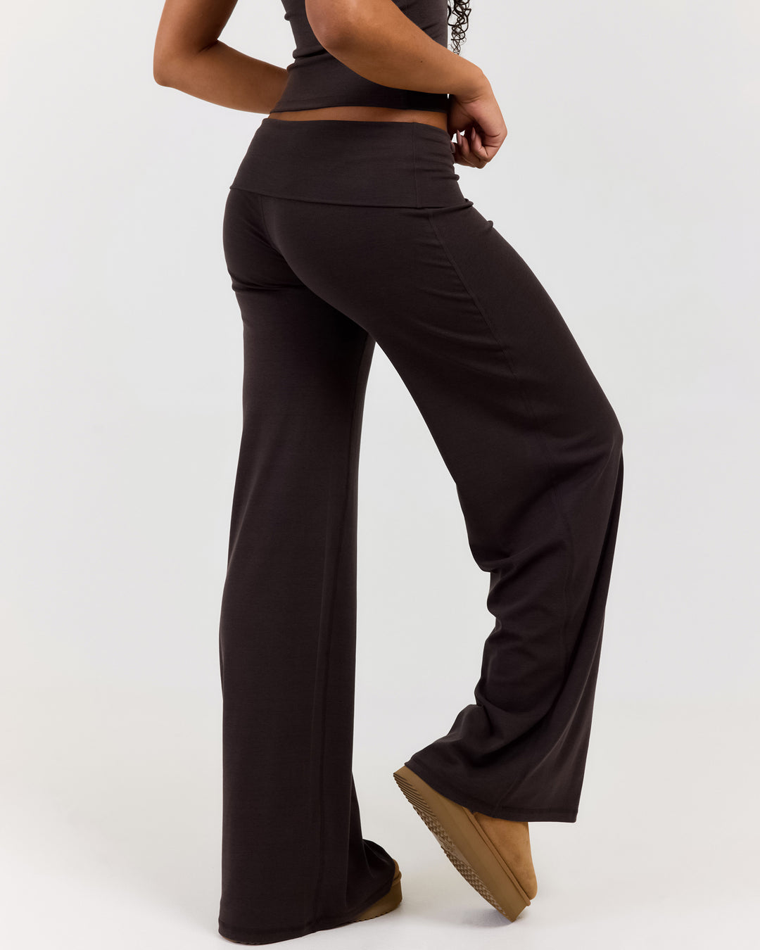 EE Lounge Fold Over Wide Leg Pants - Coffee Bean
