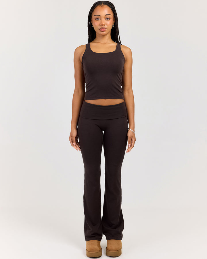 EE Lounge Fold Over Flare Pants - Coffee Bean