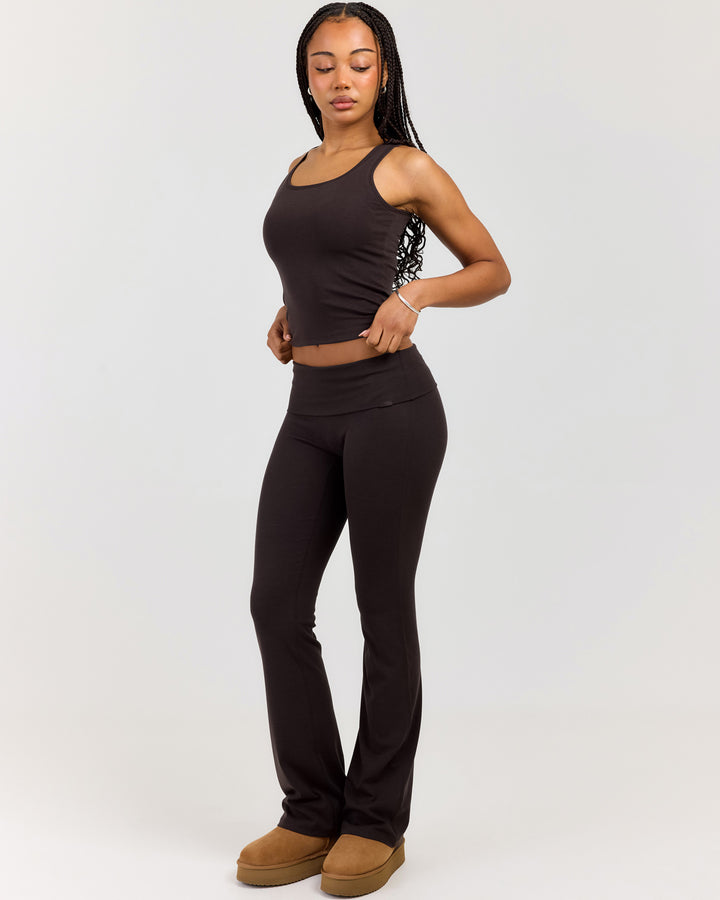EE Lounge Fold Over Flare Pants - Coffee Bean