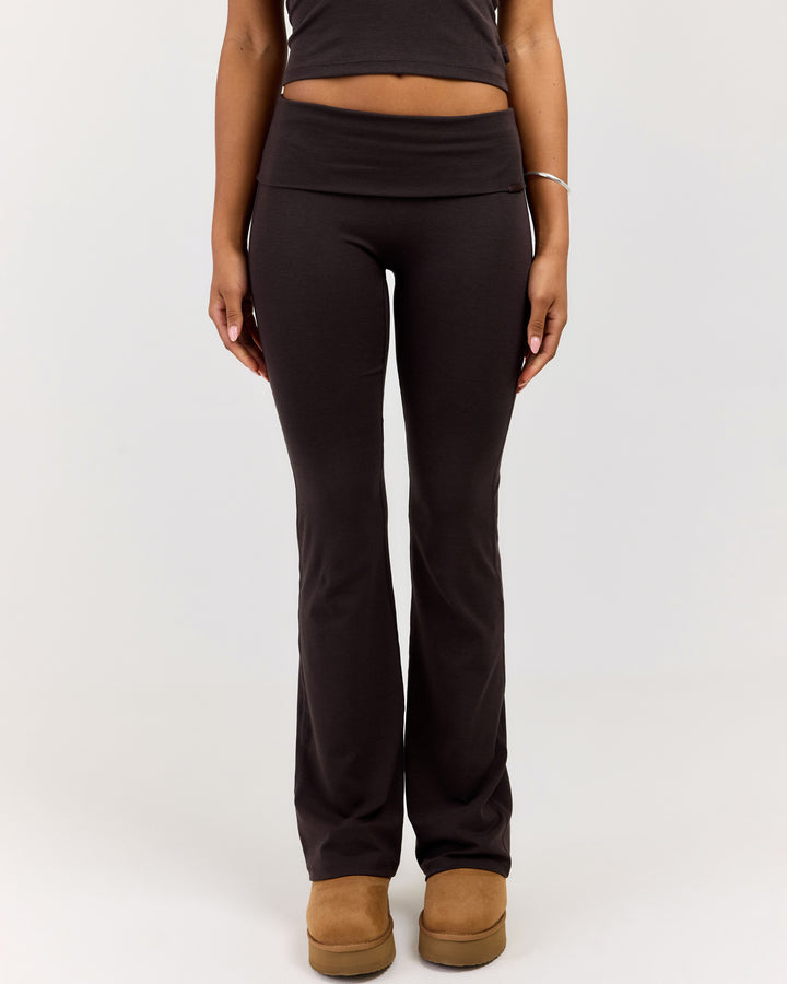EE Lounge Fold Over Flare Pants - Coffee Bean