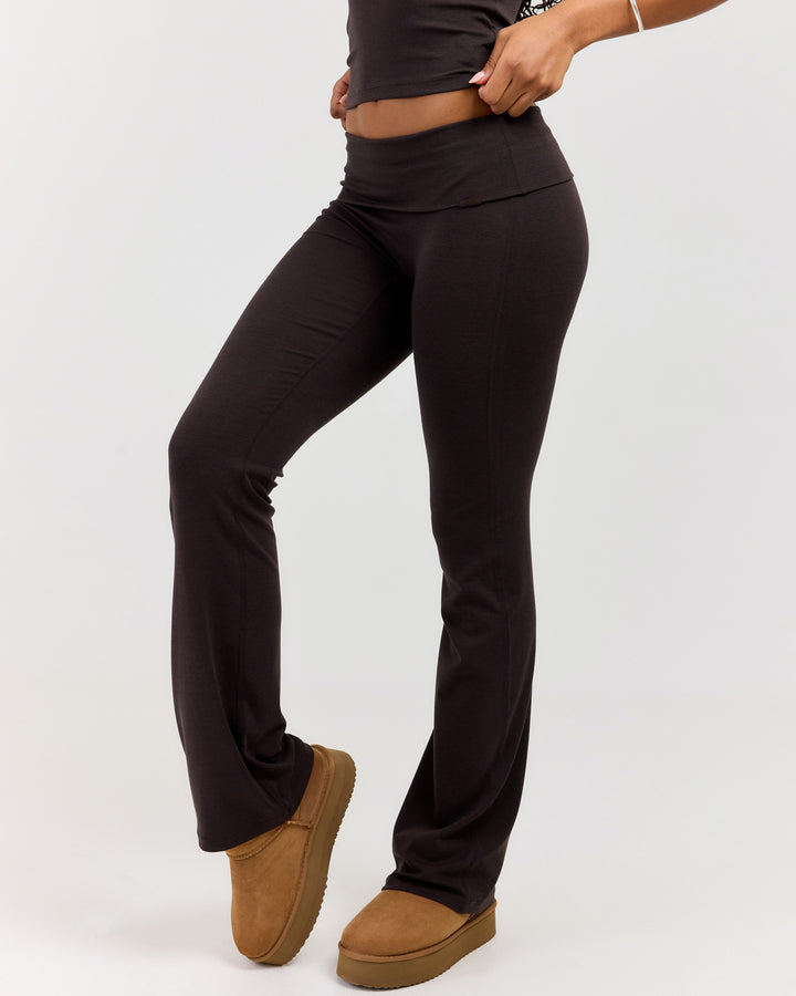 EE Lounge Fold Over Flare Pants - Coffee Bean