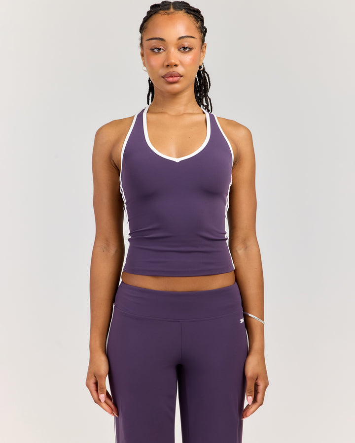 Airey Stripe V Neck Tank - Acai/White