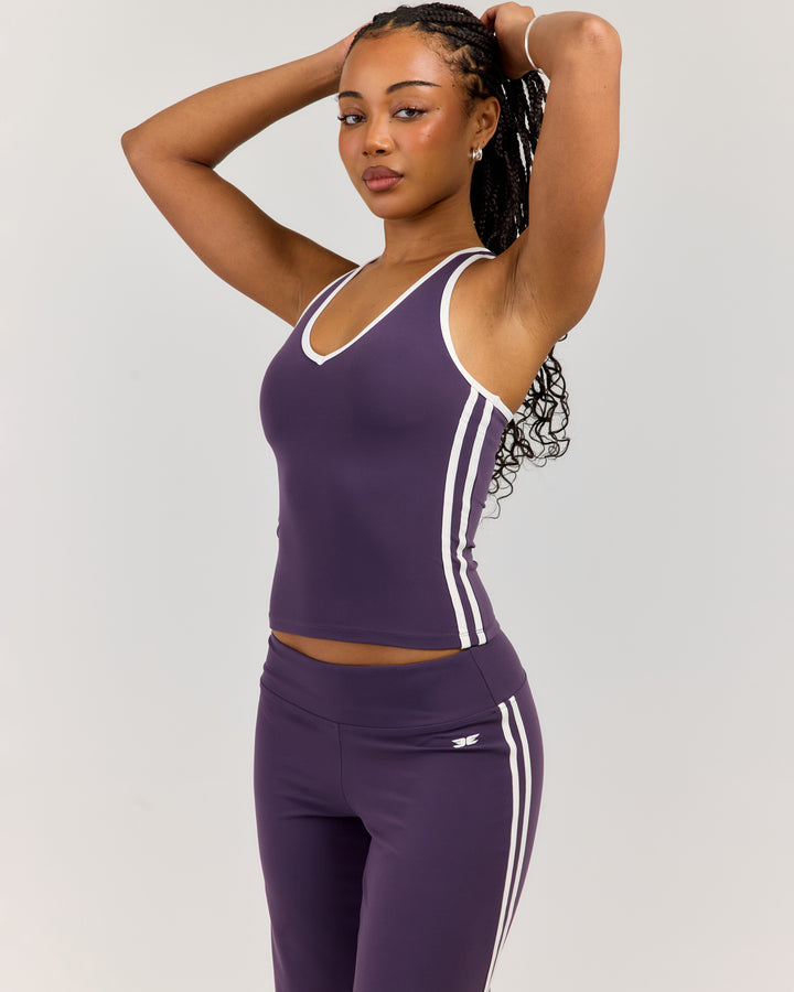 Airey Stripe V Neck Tank - Acai/White