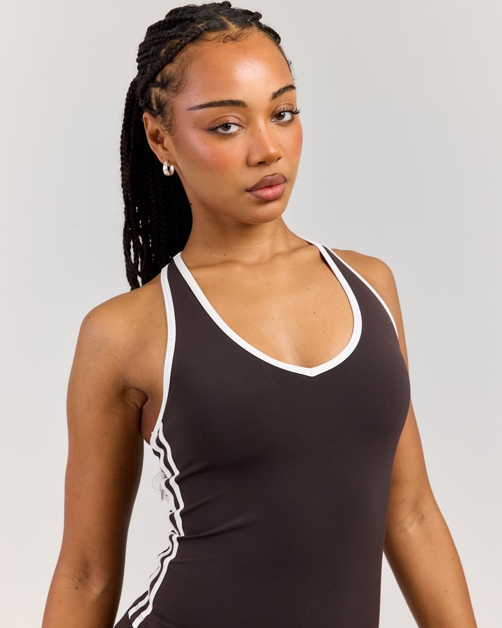 Airey Stripe V Neck Tank - Coffee/White