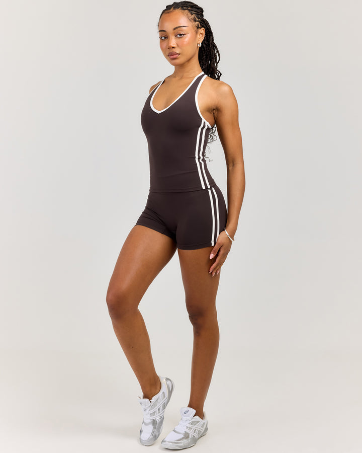 Airey Stripe Micro Shorts - Coffee/White